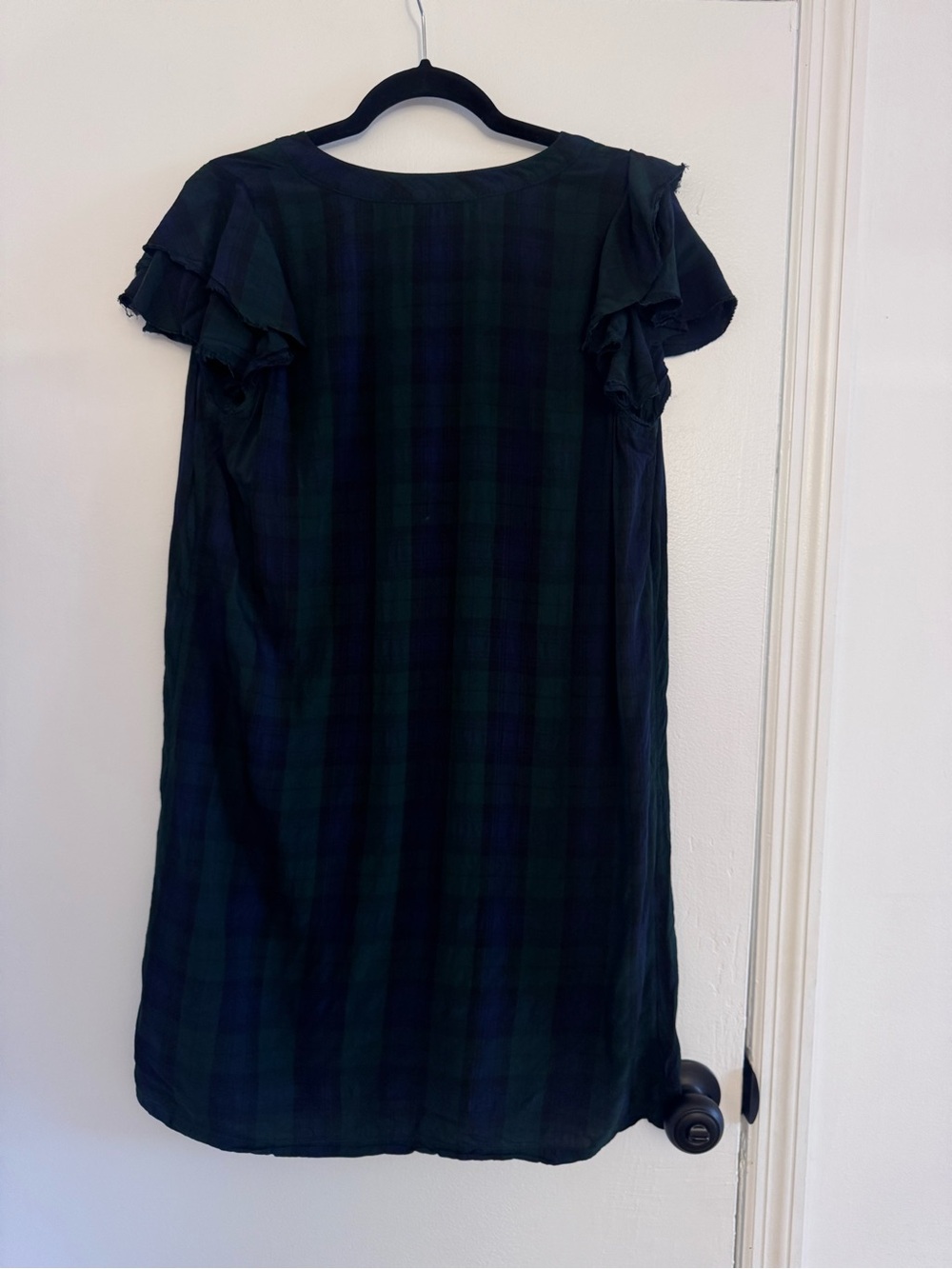 Vineyard Vines Navy and Green Plaid Ruffle-Sleeve Shift Dress - Picture 3 of 4